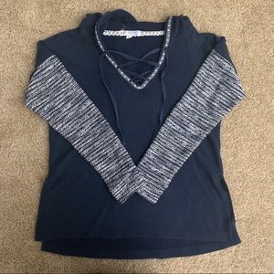 Dark Blue Hooded Long Sleeve Top. Women’s Size S.